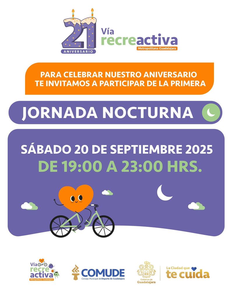 Alista la bicicleta: habrá Vía RecreActiva nocturna este sábado por 21 aniversario